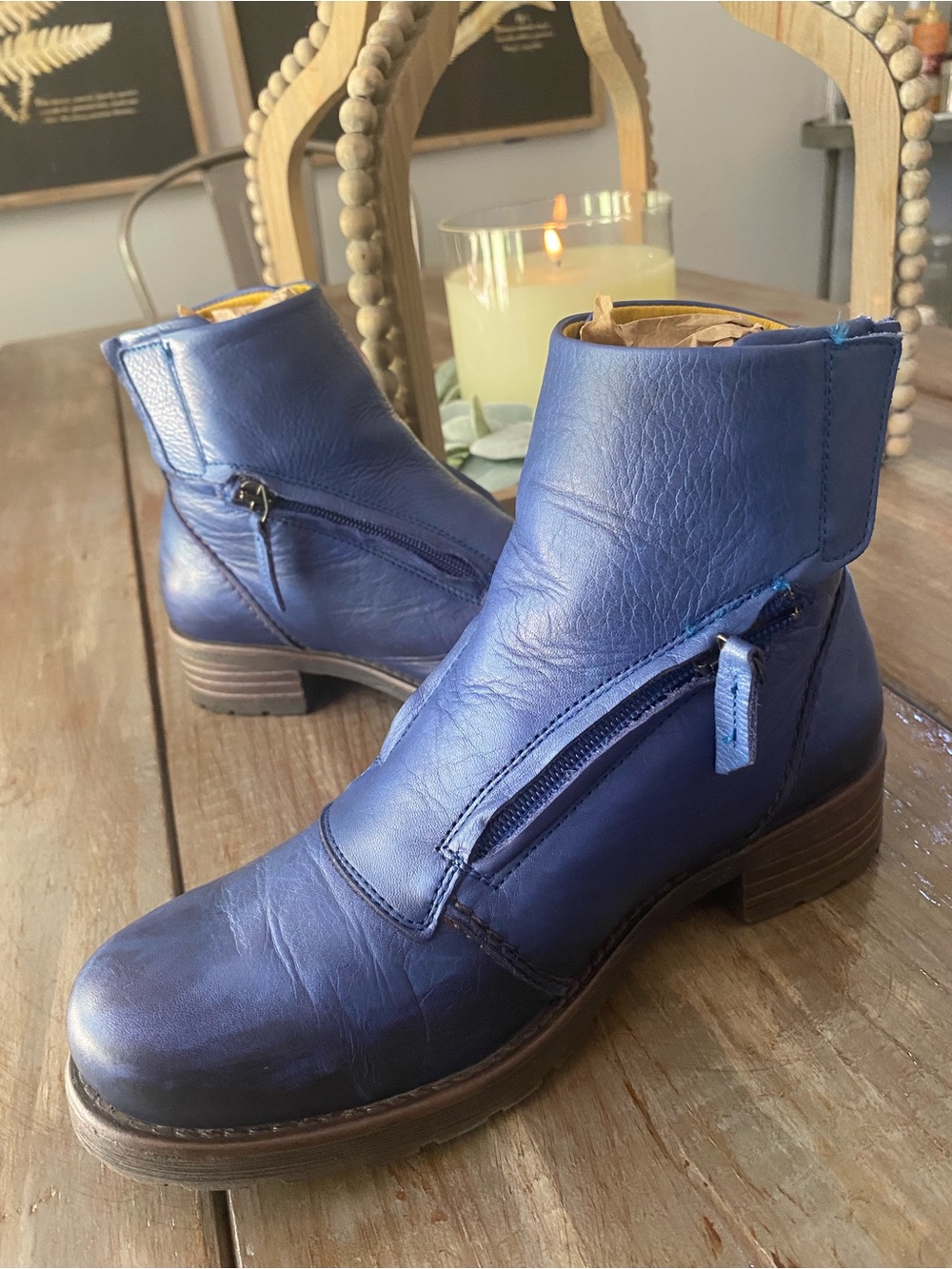 Jafa Leather Handmade Zip-Front Moto Combat Ankle Boots Womens 38 US 7-7.5 Blue - Picture 5 of 16